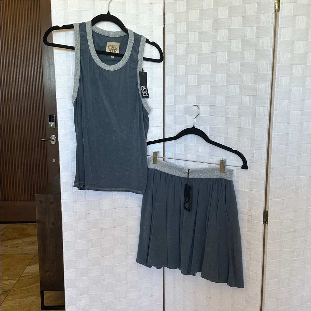 SET Both NWT Chaser small blue acid wash racer back tank and shirt with pockets
